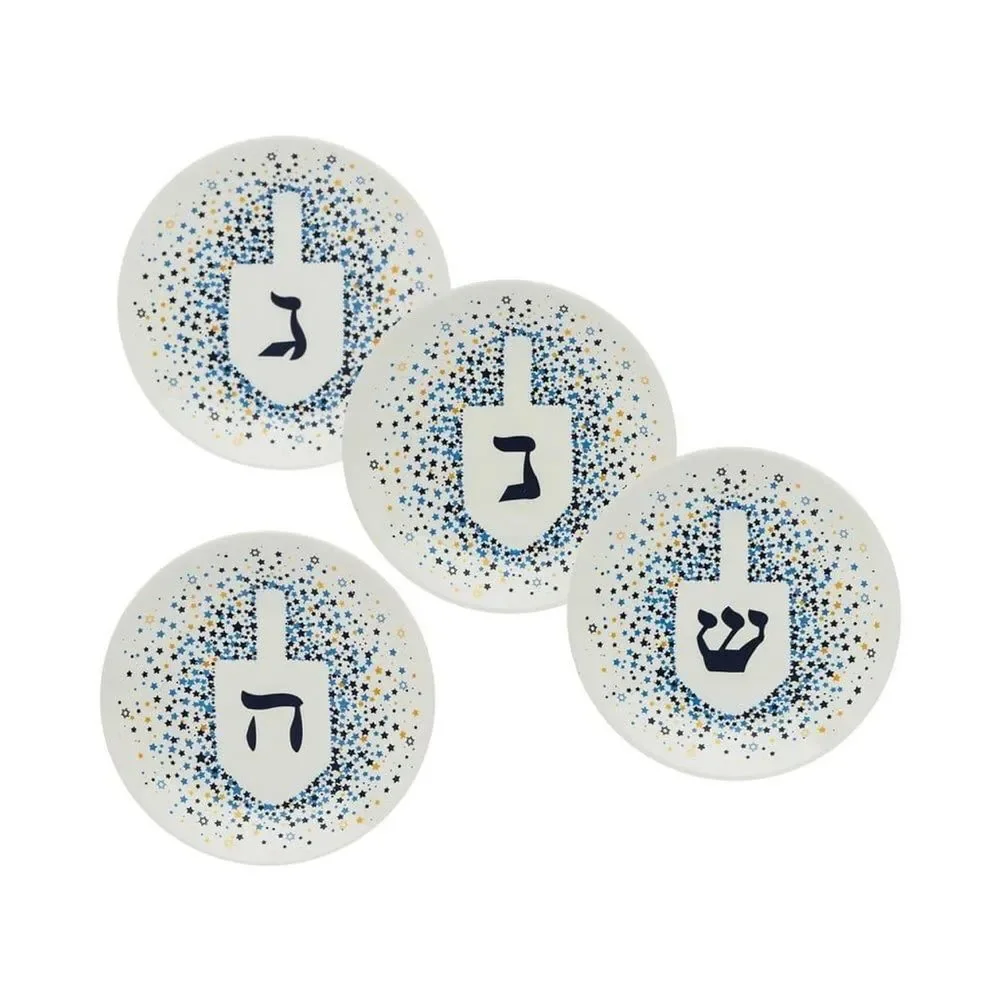 Set of 4 Hanukkah Dreidel Plates 6”